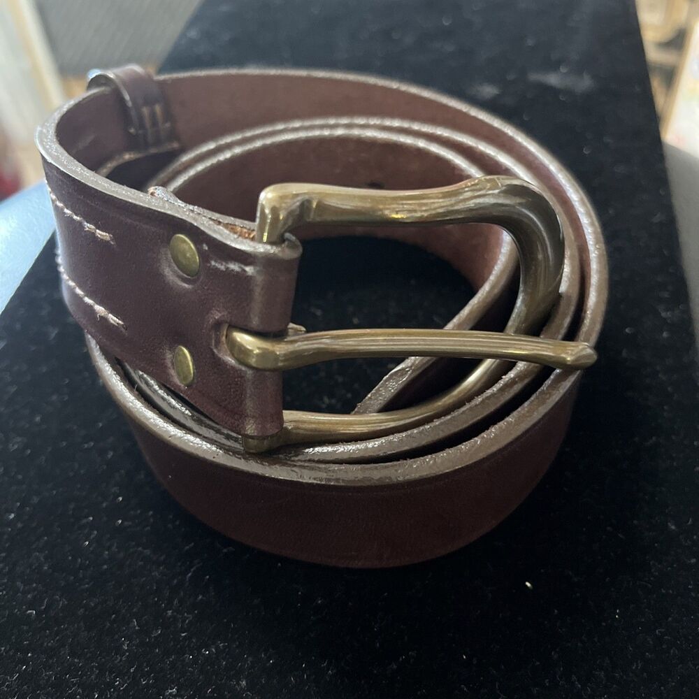 VTG Orvis Brown Leather Brass Buckle Belt Size 34 English Bridle Made in USA